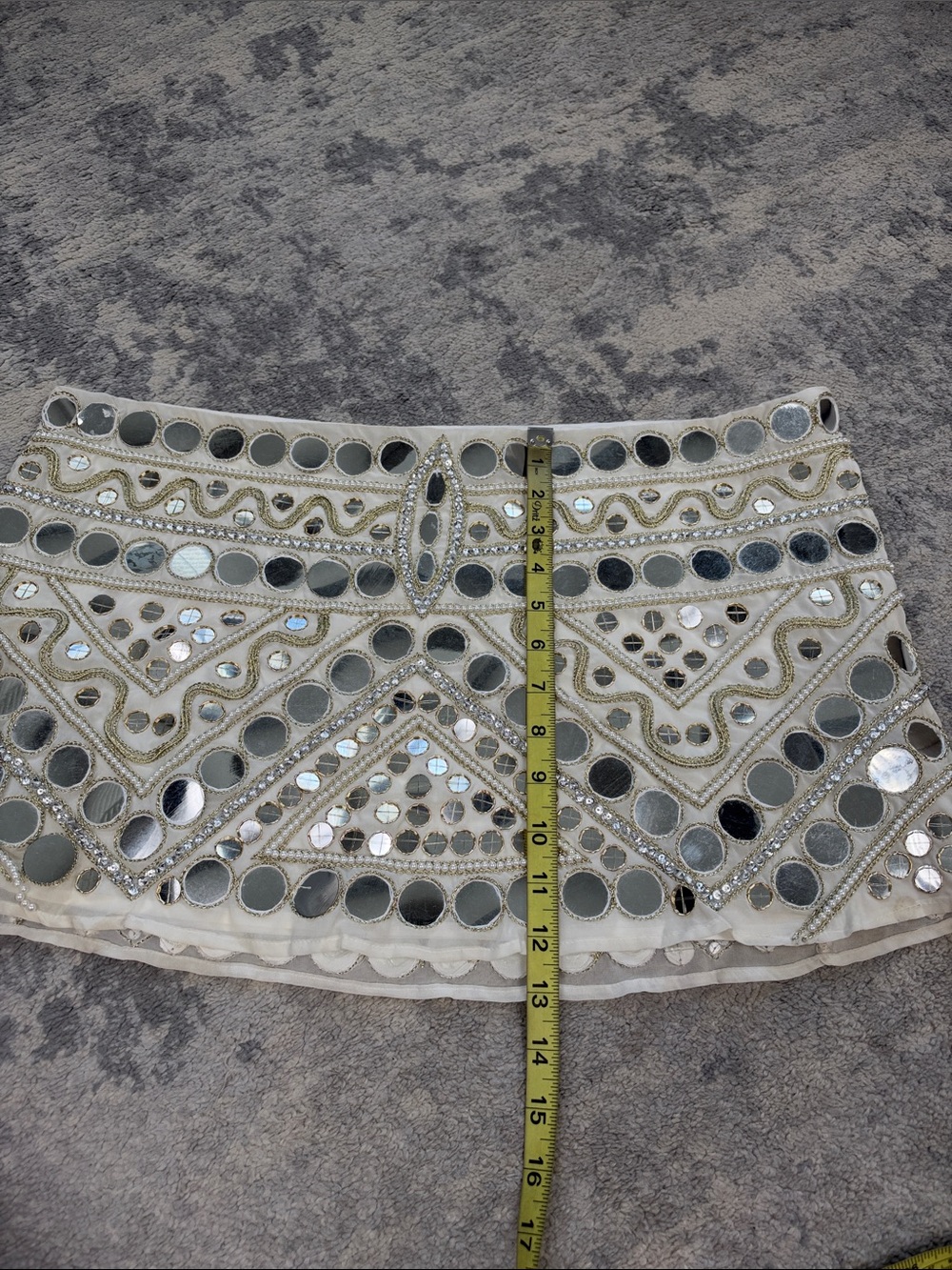Jaded London Chara Embellished Mirror Mini Skirt Ivory Pearl Beaded US 10 - Picture 14 of 16